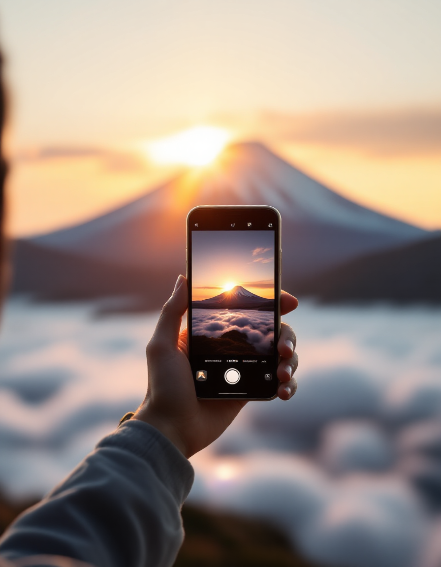 スマホで太陽写真を撮影する様子